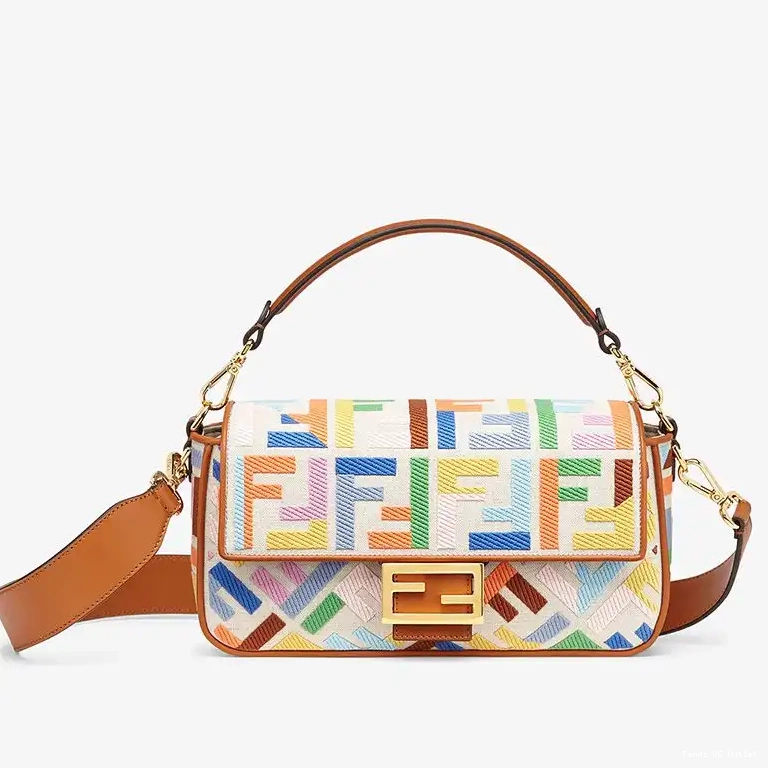 HOT Baguette In Motif Canvas Multicolor Medium Bag FF Fendi 0513